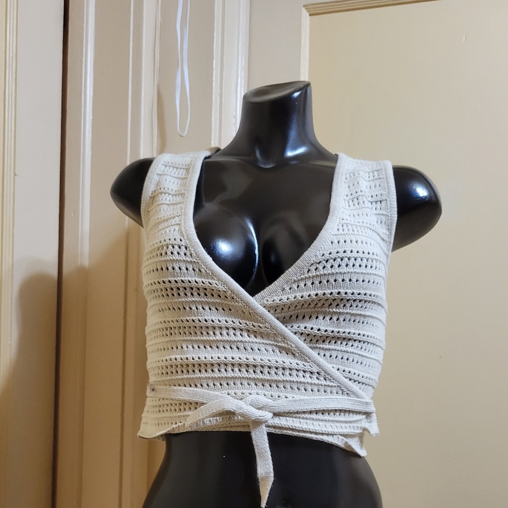 4th & Reckless Dannie Knit Wrap Crop Top In Cream Women's S